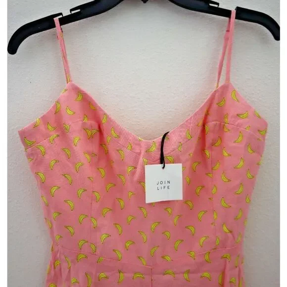 ZARA 7385/143/620 Women's XS Pink Banana Print Spaghetti Strap Romper - Picture 3 of 10